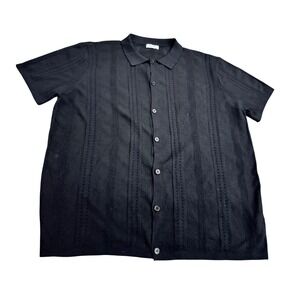 COOFANDY Mens XXL Black Knit Polo Button Shirt Short Sleeve Textured Casual